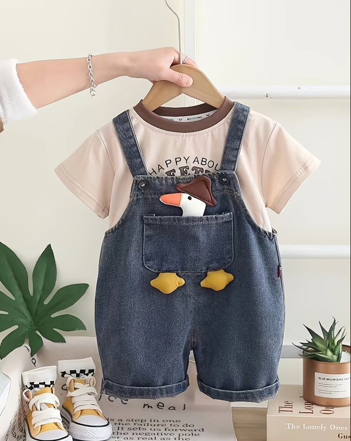 Conjunto de verano para niño: bata vaquera y camiseta de manga corta, 2 piezas