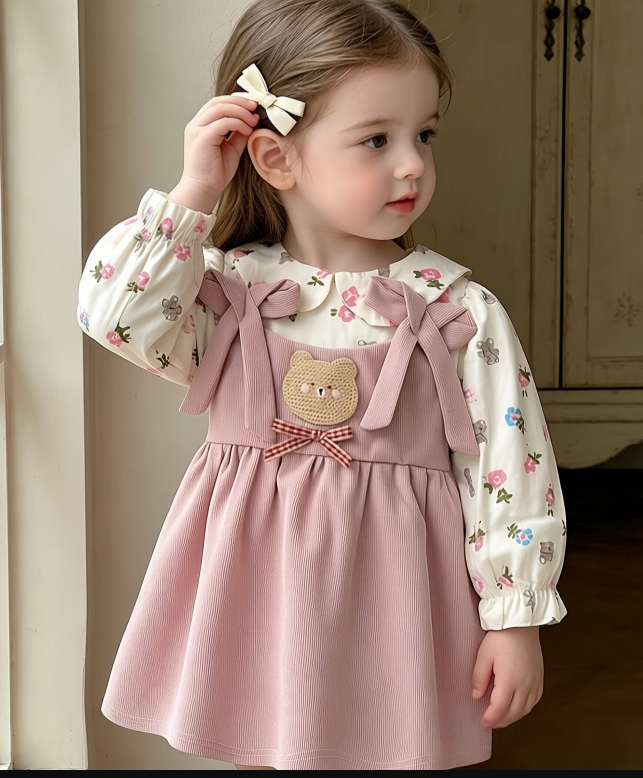 Vestido bonito de estilo nuevo para niha para otoño/invierno, estampado floral