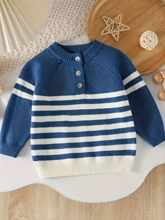 Cross-Border Ins Otoño E Invierno Bebé Niño Azul Jersey Cuello Redondo 