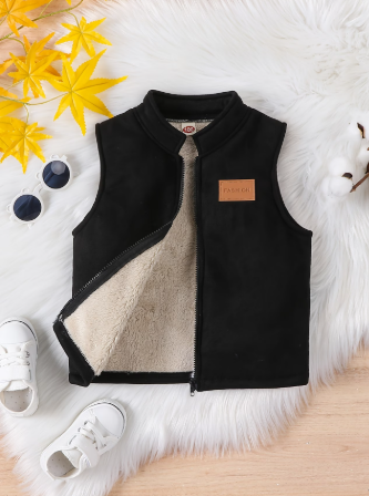 Chaleco de Invierno para Niños - Forro Grueso, Diseäo con Parche y Cuello Alto con Cremallera