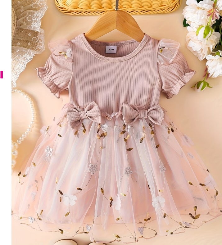 Vestido Casual Y Falda De Malla Para Bebé Niñas 