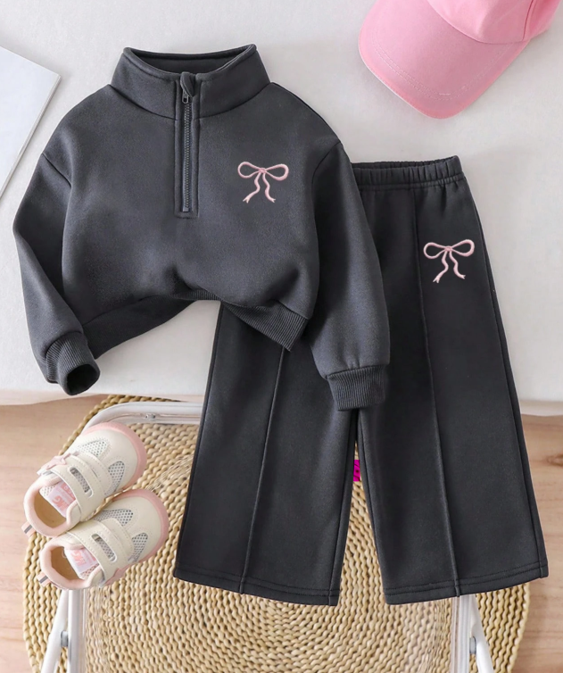 Conjunto de 2 piezas  de sudadera y pantalones de felpa para bebé niña, diseño bordado con letras